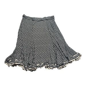 Max Studio Skirt Medium Black White Geometric Flare Midi Whimsigoth Boho Chic